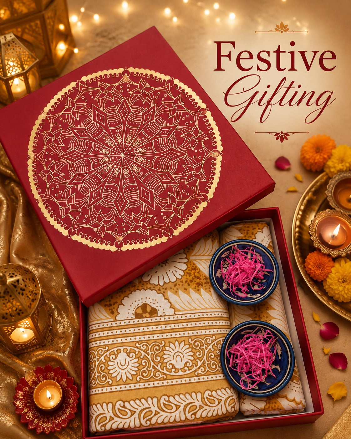 Premium Gift Combo - Bedsheet & Pottery Bowl Set