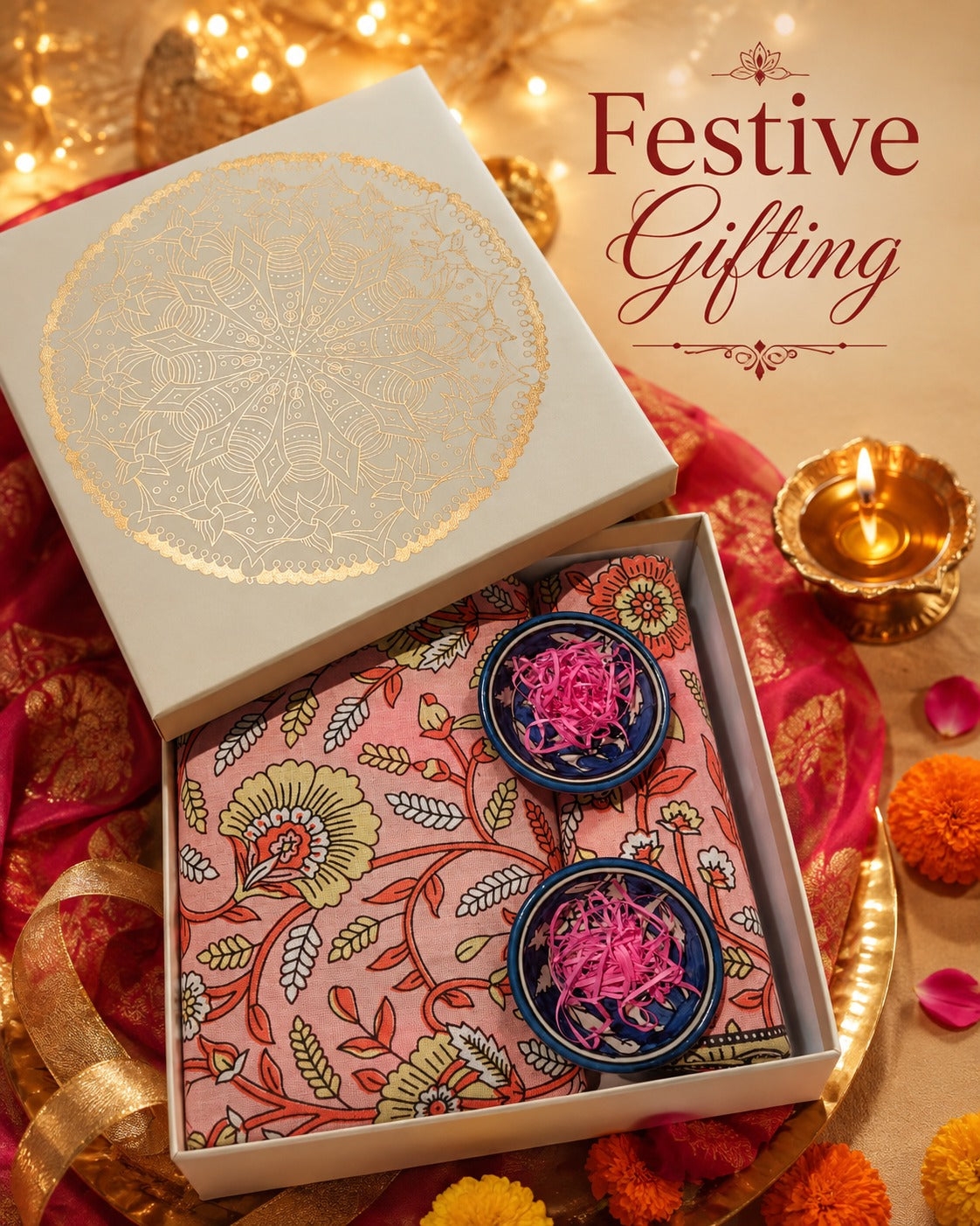 Premium Gift Combo - Bedsheet & Pottery Bowl Set