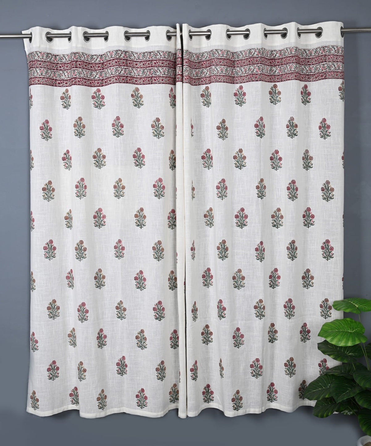 Hand Block Printed Slub Textured Curtains - Set of 2