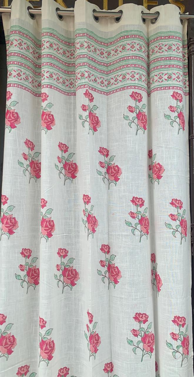 Hand Block Printed Slub Textured Curtains - Set of 2