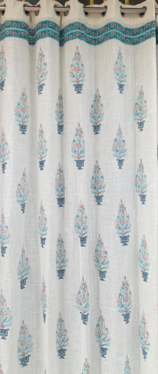 Hand Block Printed Slub Textured Curtains - Set of 2