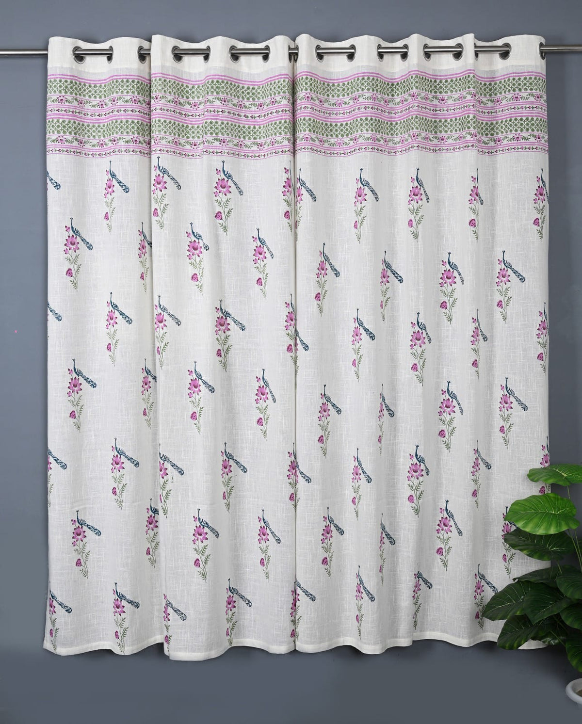 Hand Block Printed Slub Textured Curtains - Set of 2