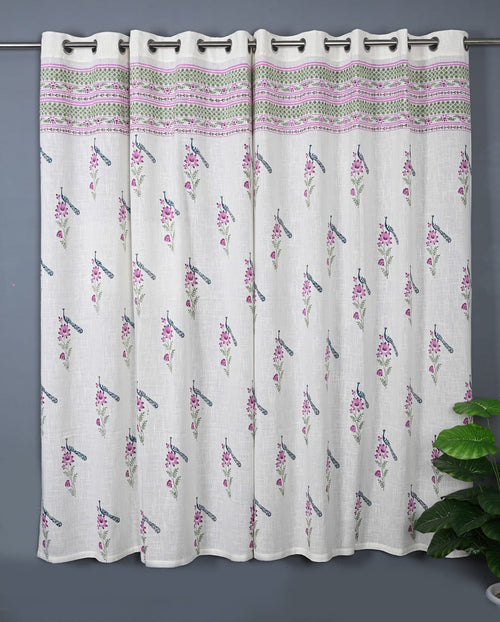 Hand Block Printed Slub Textured Curtains - Set of 2