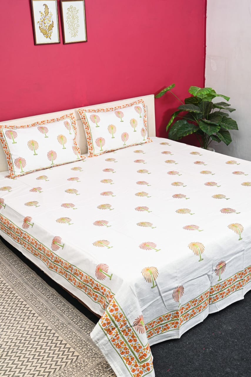 Handloom Cotton Block Printed Double Bedcover Set