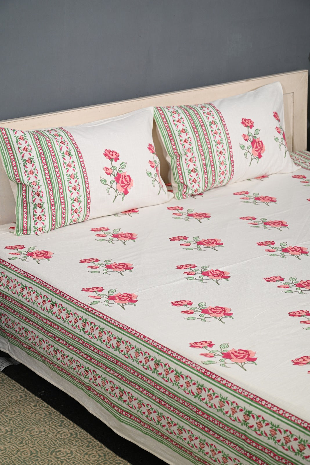 Handloom Cotton Block Printed Double Bedcover Set