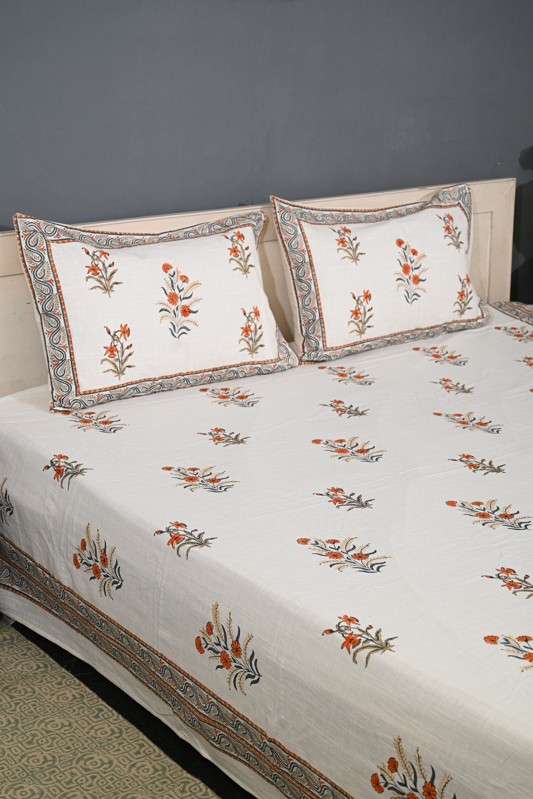 Handloom Cotton Block Printed Double Bedcover Set