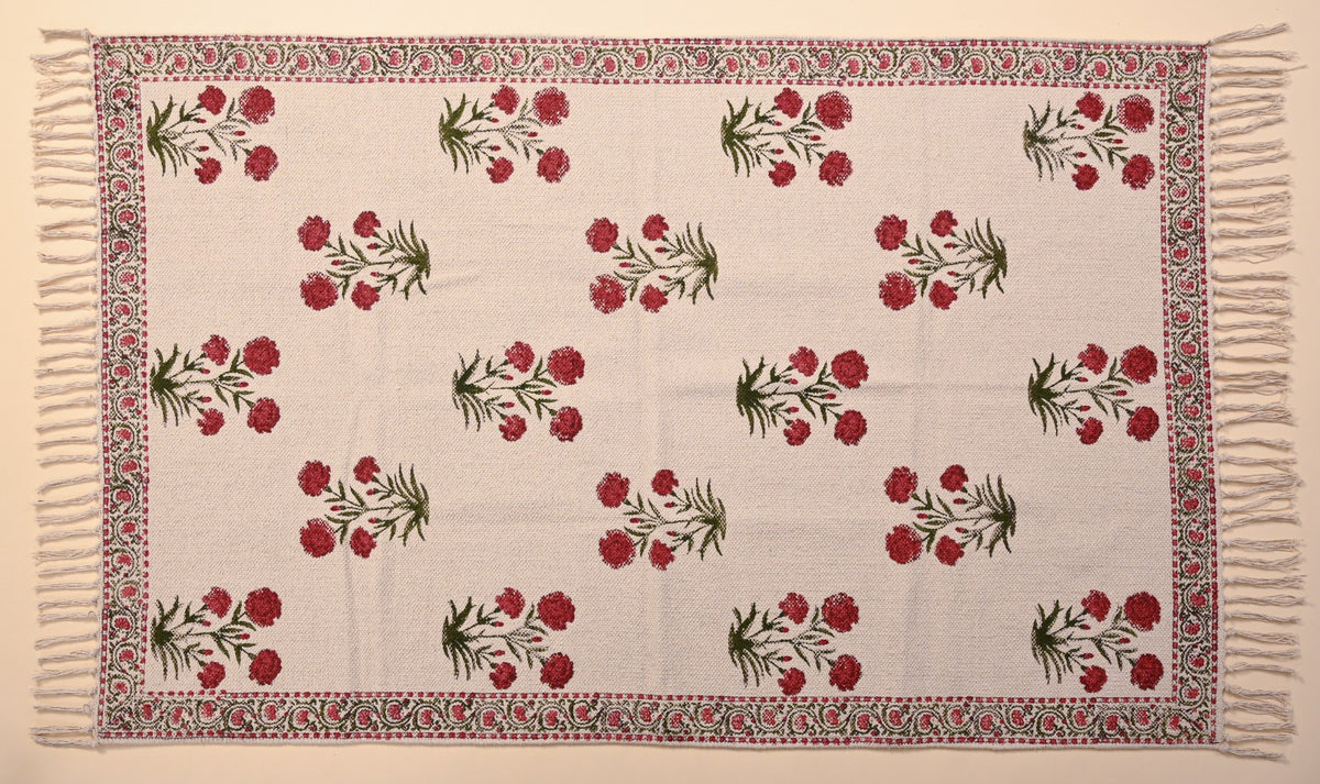 Hand Block Printed Handloom Cotton Dhurrie
