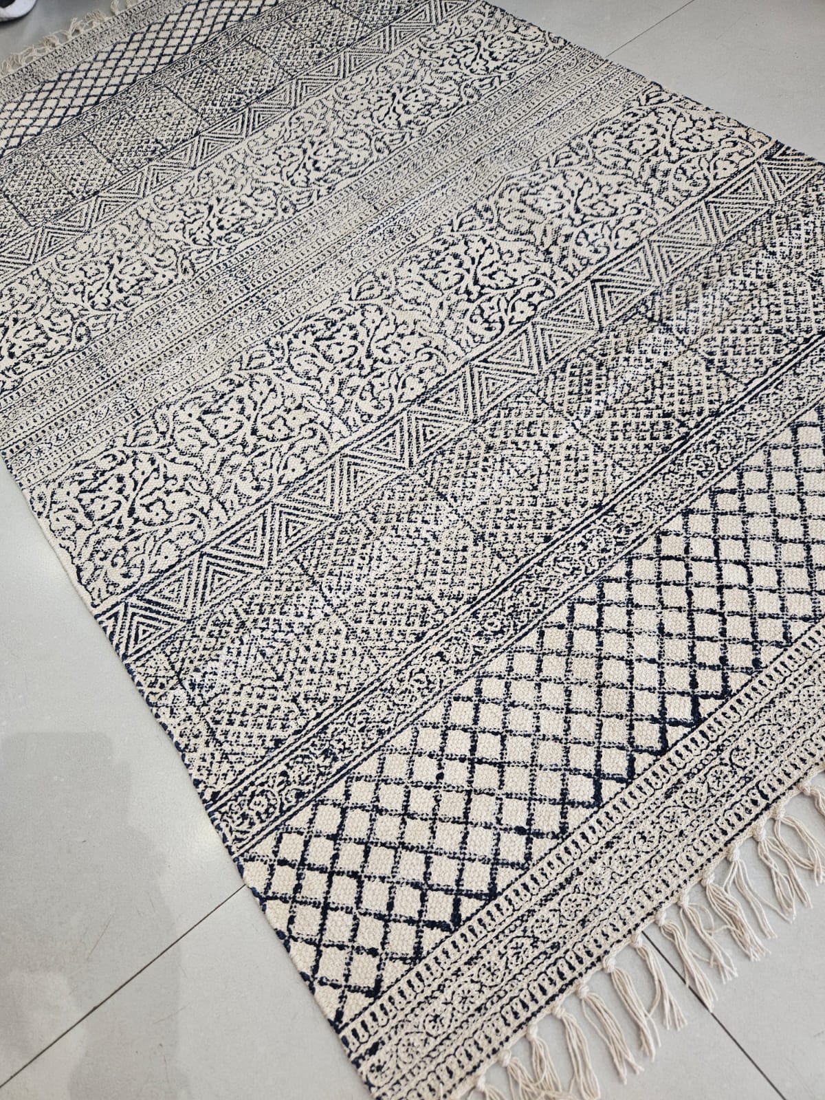 Hand Block Printed Handloom Cotton Dhurrie