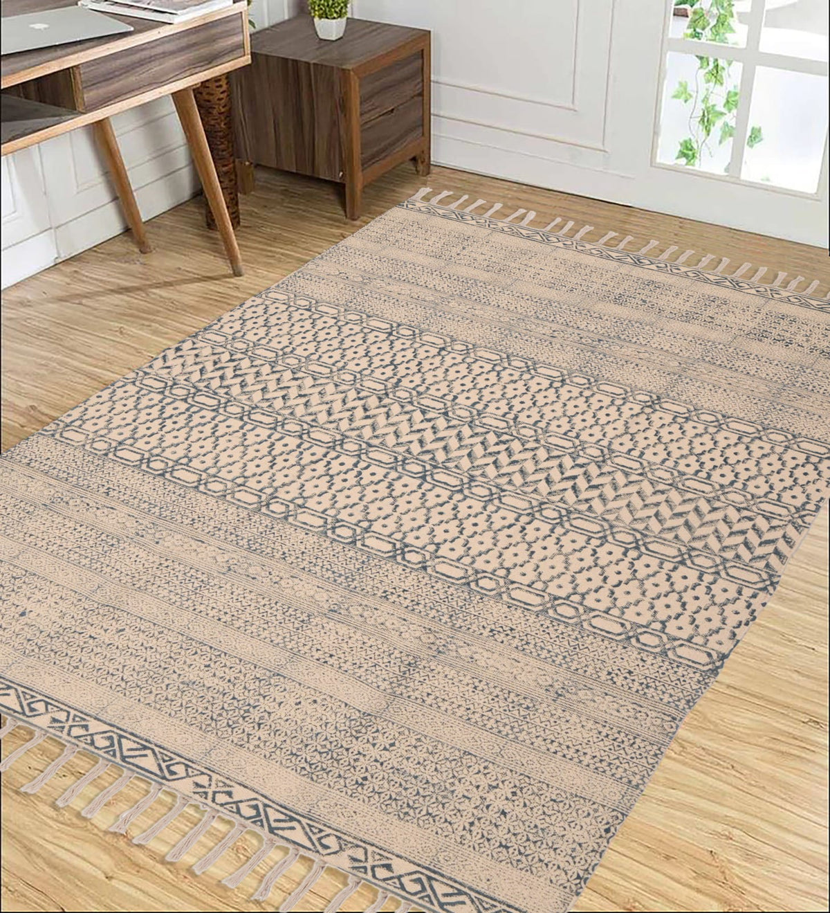 Hand Block Printed Handloom Cotton Dhurrie