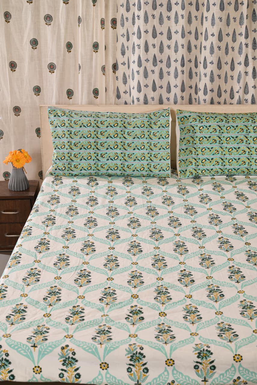 Premium Fitted Bedsheet Set with 2 Pillow Covers - Percale Cotton