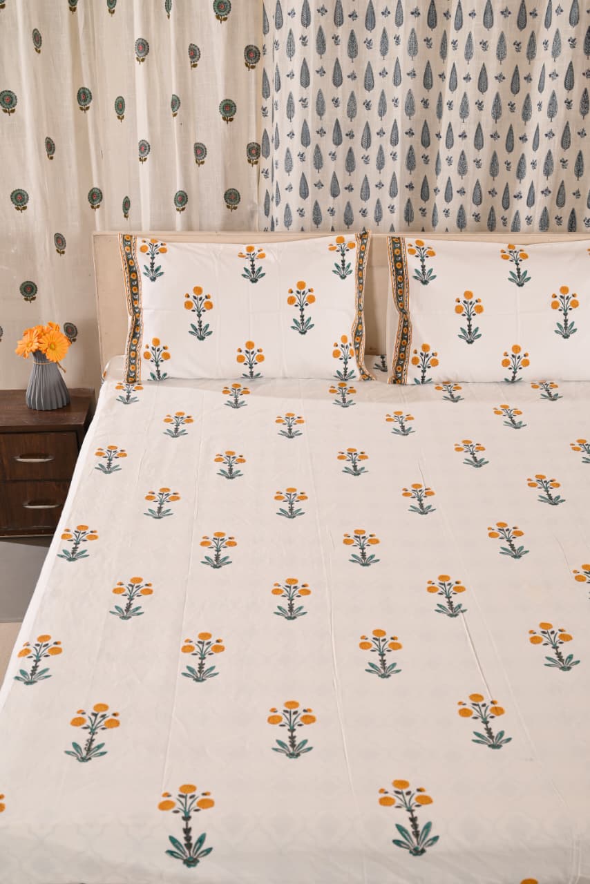 Premium Fitted Bedsheet Set with 2 Pillow Covers - Percale Cotton