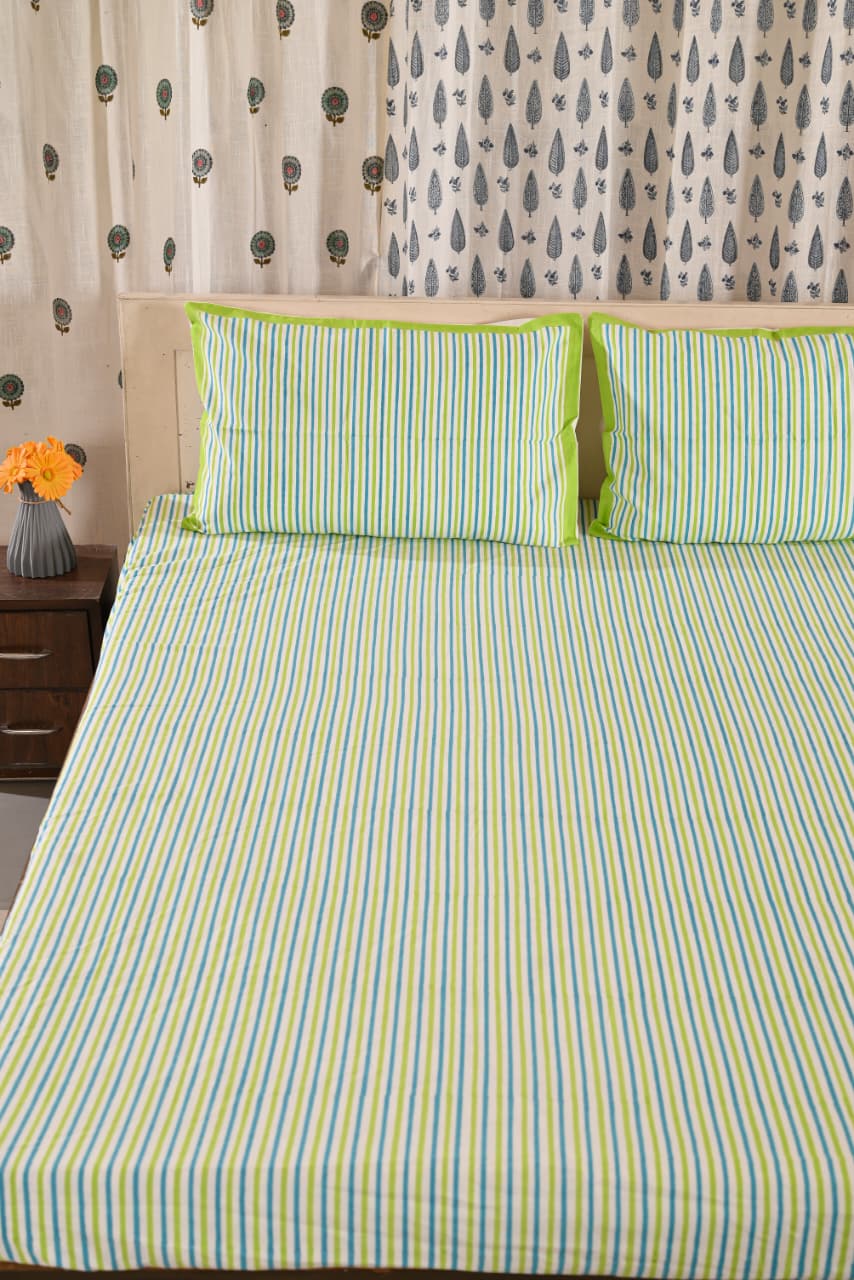 Premium Fitted Bedsheet Set with 2 Pillow Covers - Percale Cotton