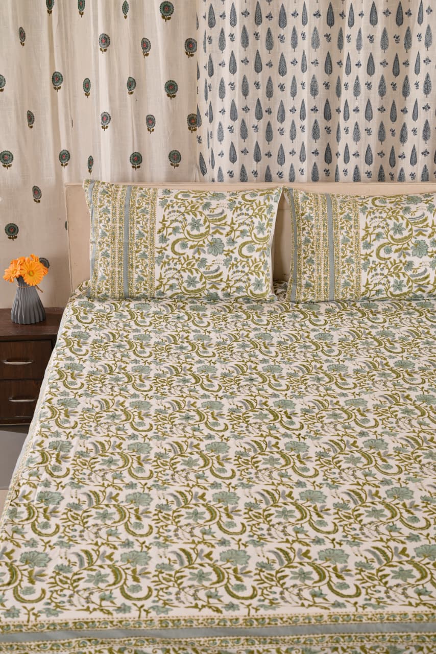 Premium Fitted Bedsheet Set with 2 Pillow Covers - Percale Cotton
