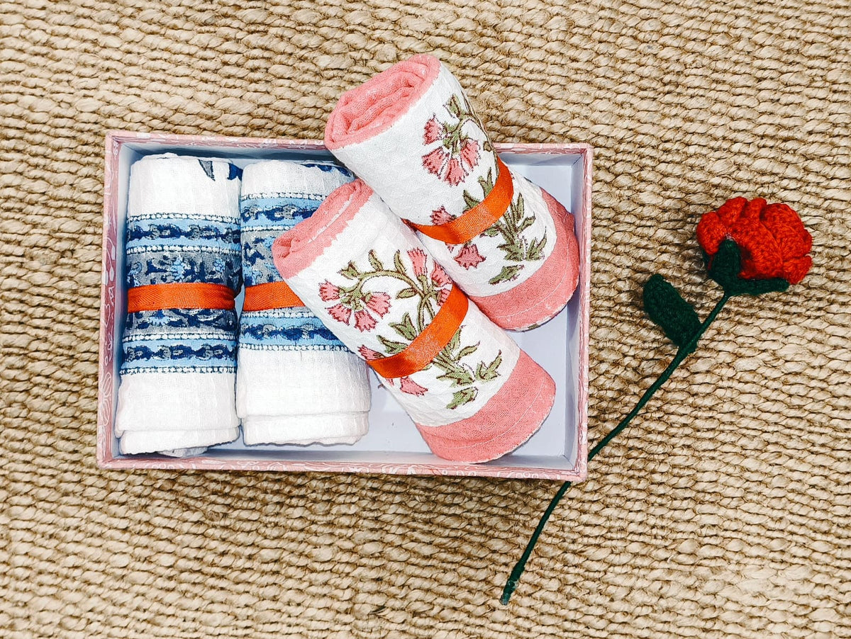 Premium Hand Block Printed Hand Towel Gift Set (Pack of 4)