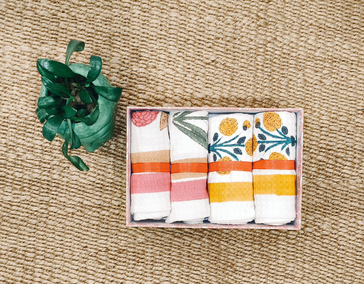 Premium Hand Block Printed Hand Towel Gift Set (Pack of 4)