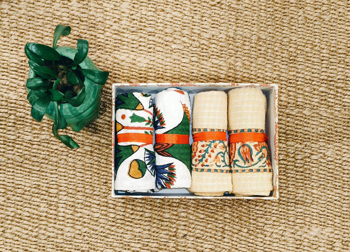 Premium Hand Block Printed Hand Towel Gift Set (Pack of 4)