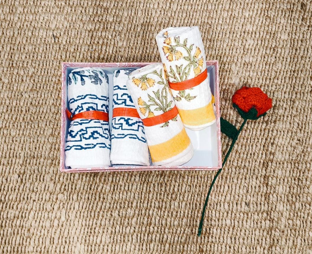 Premium Hand Block Printed Hand Towel Gift Set (Pack of 4)