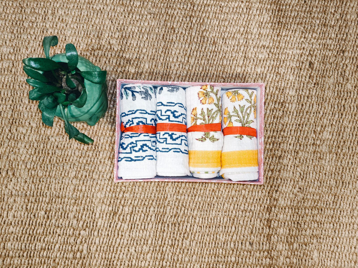 Premium Hand Block Printed Hand Towel Gift Set (Pack of 4)