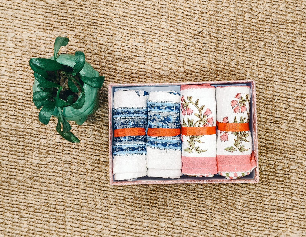 Premium Hand Block Printed Hand Towel Gift Set (Pack of 4)