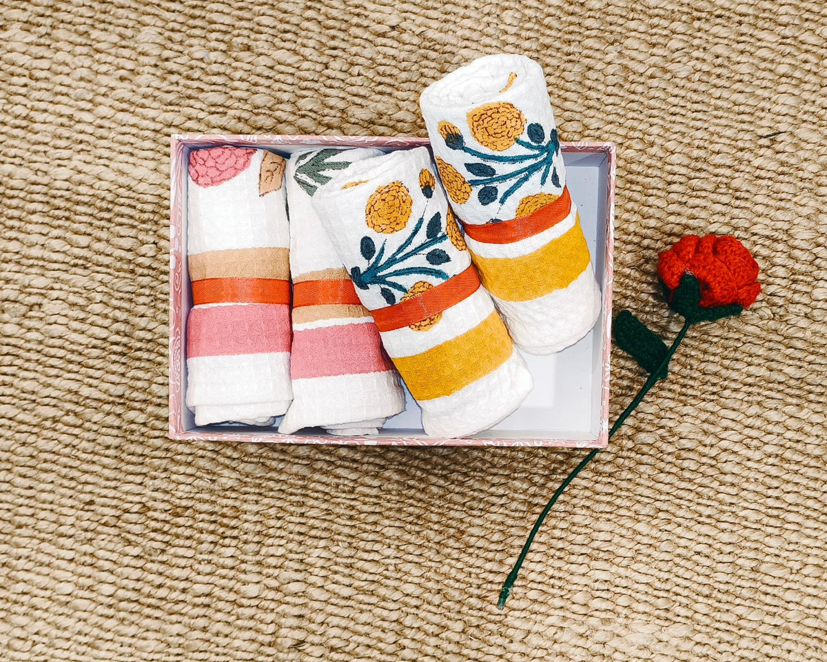 Premium Hand Block Printed Hand Towel Gift Set (Pack of 4)