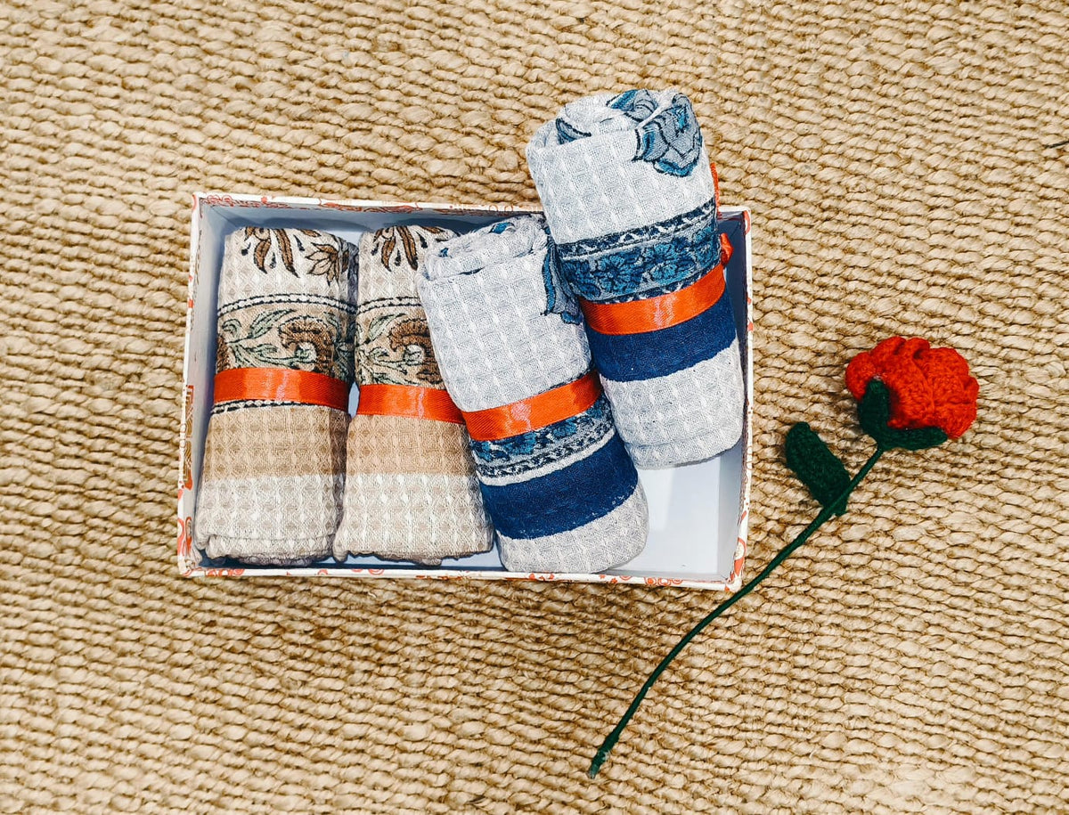 Premium Hand Block Printed Hand Towel Gift Set (Pack of 4)