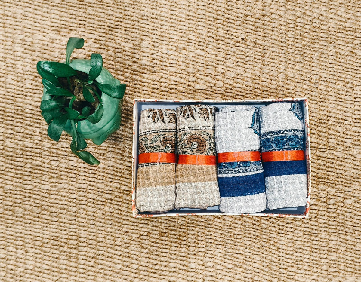 Premium Hand Block Printed Hand Towel Gift Set (Pack of 4)