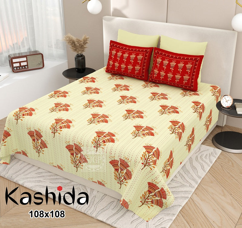 Kashida Bedsheet Set 108 x 108 in - 3 Pcs (Design 0002)