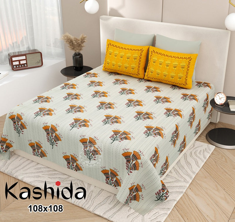 Kashida Bedsheet Set 108 x 108 in - 3 Pcs (Design 0003)