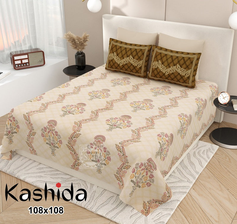 Kashida Bedsheet Set 108 x 108 in - 3 Pcs (Design 0005)