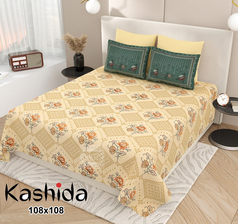 Kashida Bedsheet Set 108 x 108 in - 3 Pcs (Design 0020)