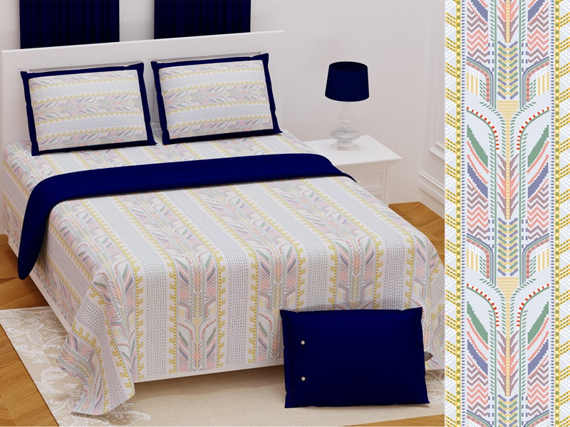 Handwork Katha Bedsheet Set 108 x 108 in - 3 Pcs (Design 0028)