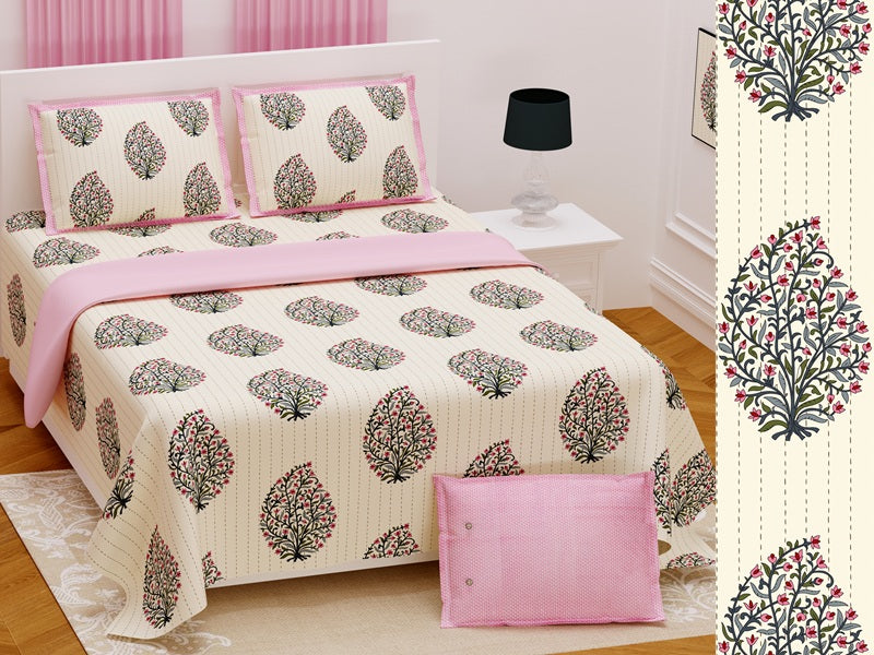 Handwork Katha Bedsheet Set 108 x 108 in - 3 Pcs (Design 0032)