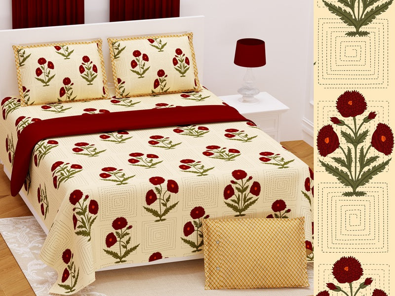 Handwork Katha Bedsheet Set 108 x 108 in - 3 Pcs (Design 0034)