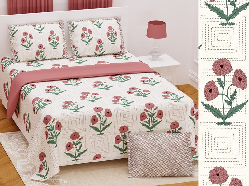 Handwork Katha Bedsheet Set 108 x 108 in - 3 Pcs (Design 0035)