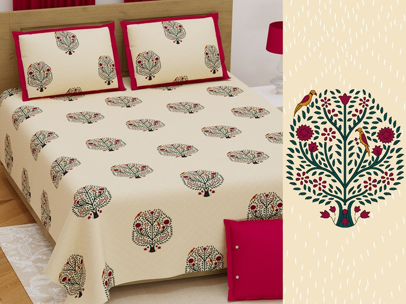 Handwork Katha Bedsheet Set 108 x 108 in - 3 Pcs (Design 0038)