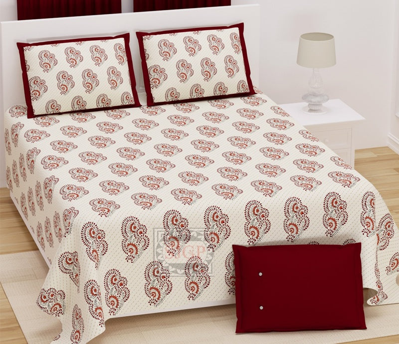 Handwork Katha Bedsheet Set 108 x 108 in - 3 Pcs (Design 0042)