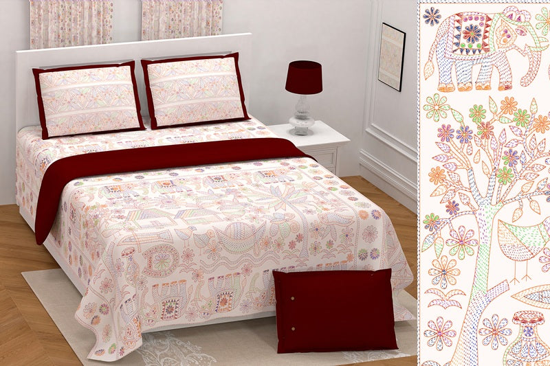 Handwork Katha Bedsheet Set 108 x 108 in - 3 Pcs (Design 0045)