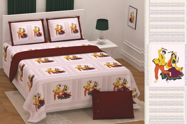 Handwork Katha Bedsheet Set 108 x 108 in - 3 Pcs (Design 0047)