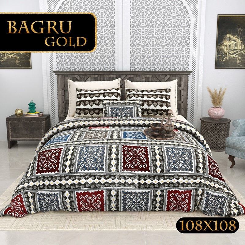 Bagru Gold Bedsheet Set 108 x 108 in - 3 Pcs (Design 0074)