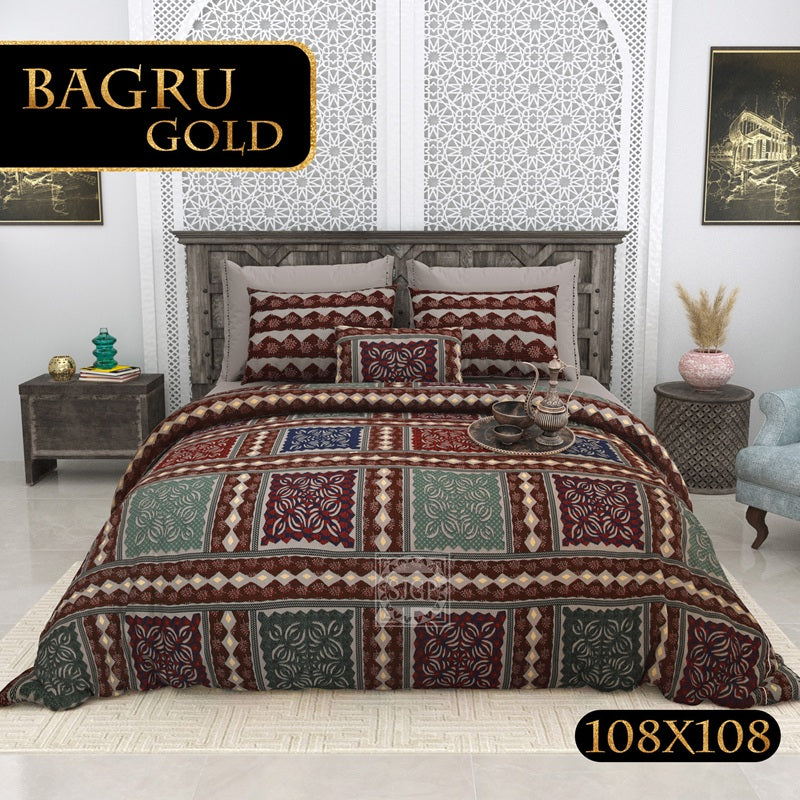 Bagru Gold Bedsheet Set 108 x 108 in - 3 Pcs (Design 0075)