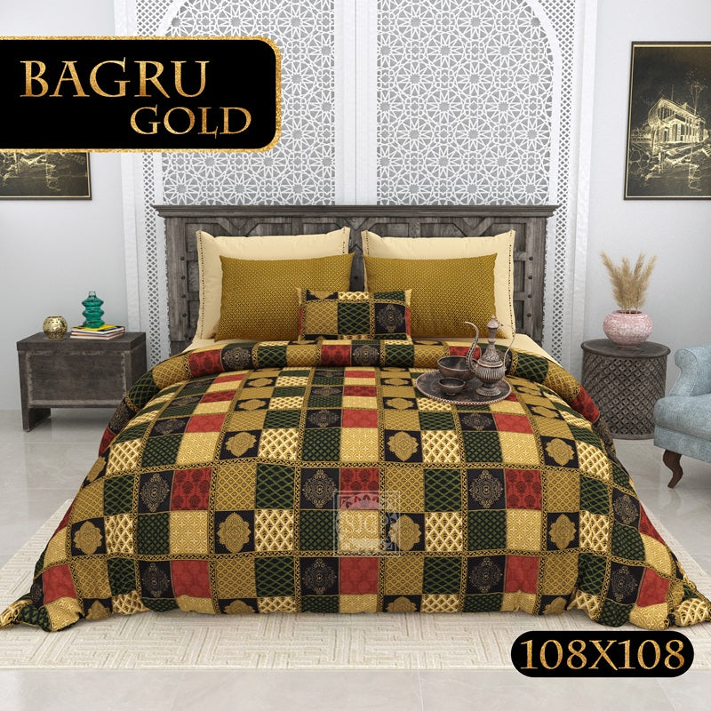 Bagru Gold Bedsheet Set 108 x 108 in - 3 Pcs (Design 0077)