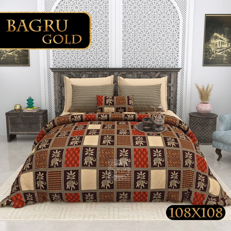 Bagru Gold Bedsheet Set 108 x 108 in - 3 Pcs (Design 0079)