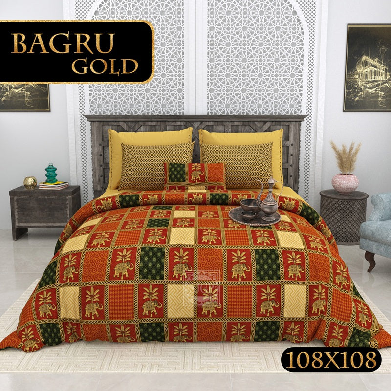 Bagru Gold Bedsheet Set 108 x 108 in - 3 Pcs (Design 0080)