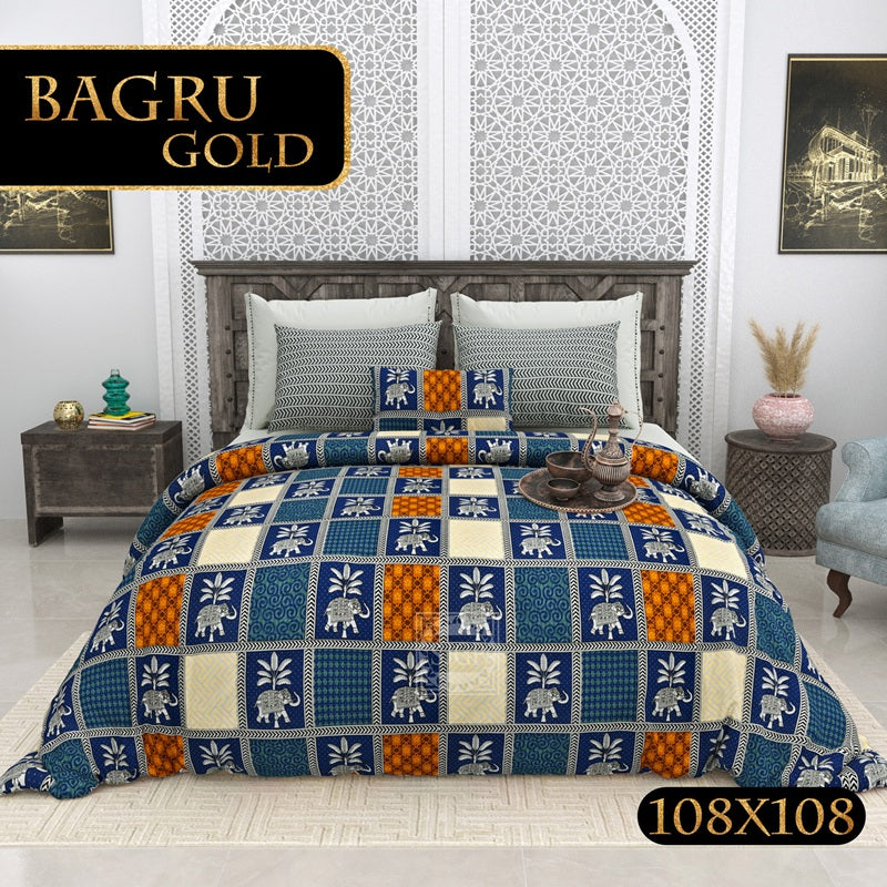 Bagru Gold Bedsheet Set 108 x 108 in - 3 Pcs (Design 0081)