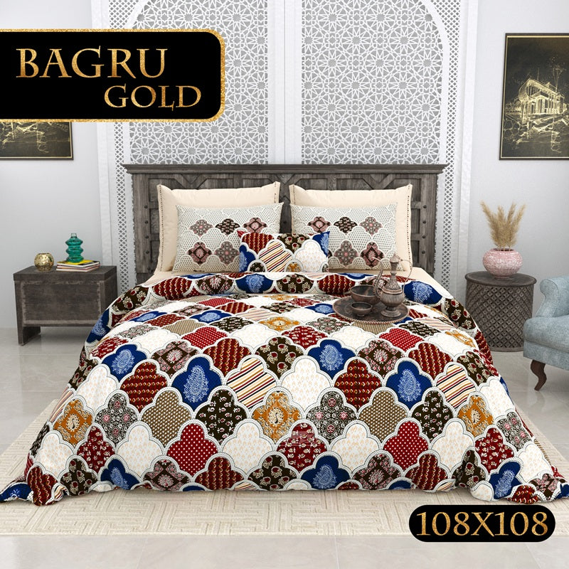 Bagru Gold Bedsheet Set 108 x 108 in - 3 Pcs (Design 0092)