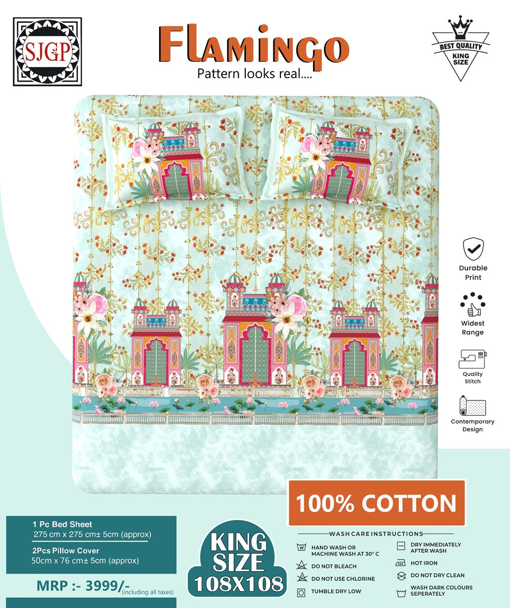 Flamingo Bedsheet Set 108 x 108 in - 3 Pcs (Design 0237)
