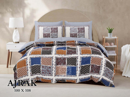 Ajrak Print Bedsheet Set 100 x 108 in - 3 Pcs (Design 0379)
