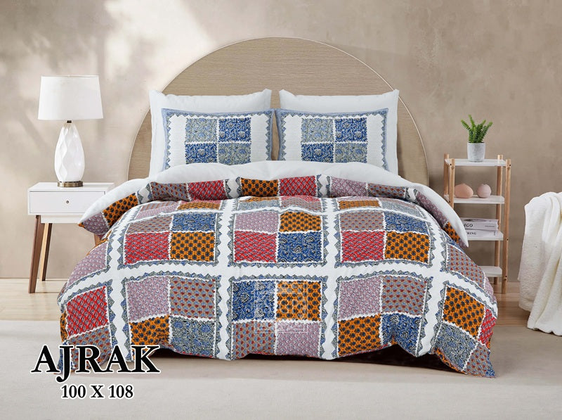 Ajrak Print Bedsheet Set 100 x 108 in - 3 Pcs (Design 0380)