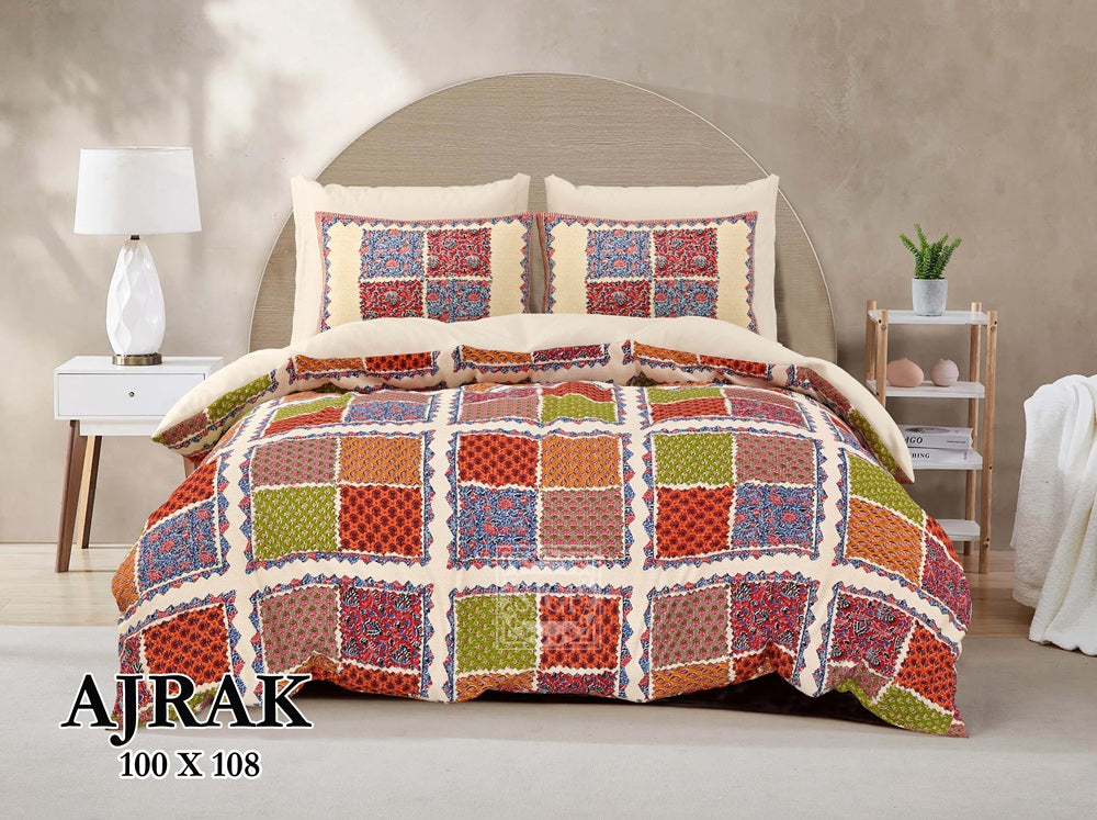 Ajrak Print Bedsheet Set 100 x 108 in - 3 Pcs (Design 0381)