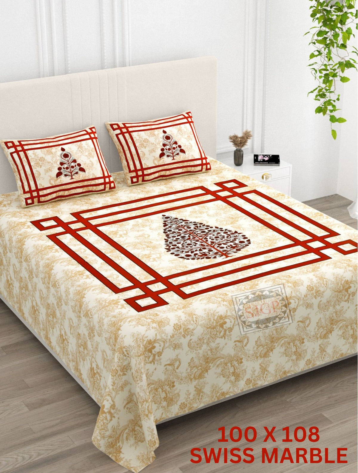 Swiss Marbal Bedsheet Set 100 x 108 in - 3 Pcs (Design 0878)